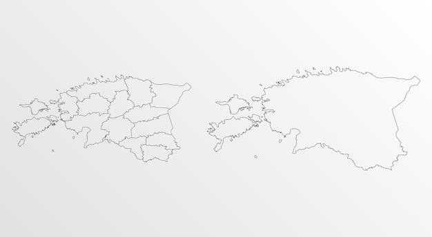 Черная контурная векторная карта Эстонии с регионами
