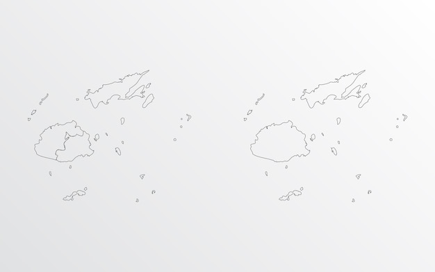 Black Outline vector Map of Fiji with regions on white background