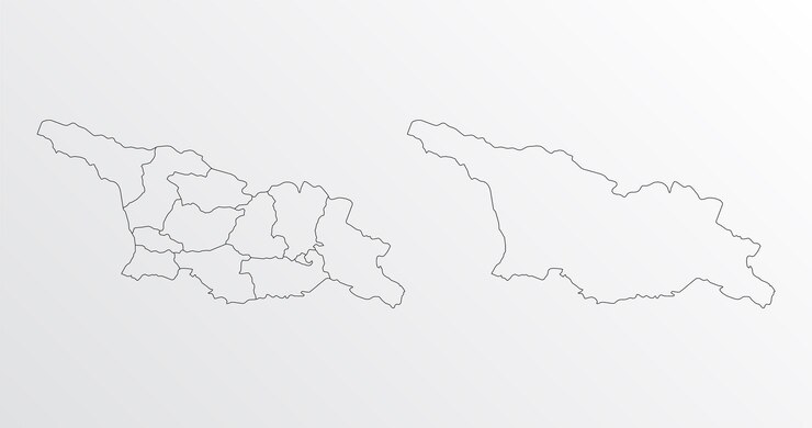 Premium Vector | Black Outline vector Map of Georgia with regions on