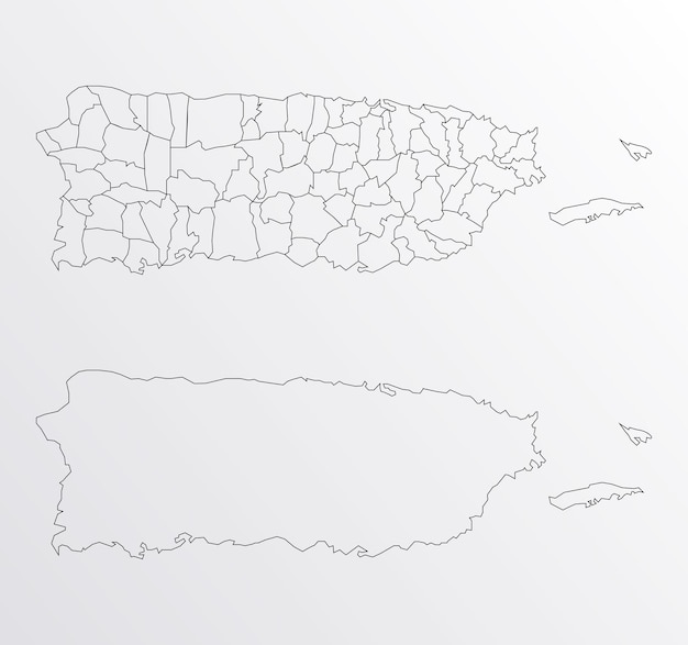 Vector black outline vector map of puerto rico with regions on white background