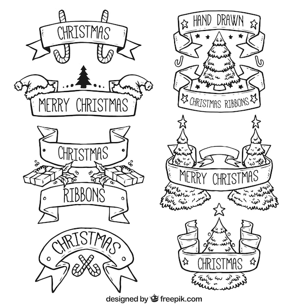 Black outlined christmas ribbons set