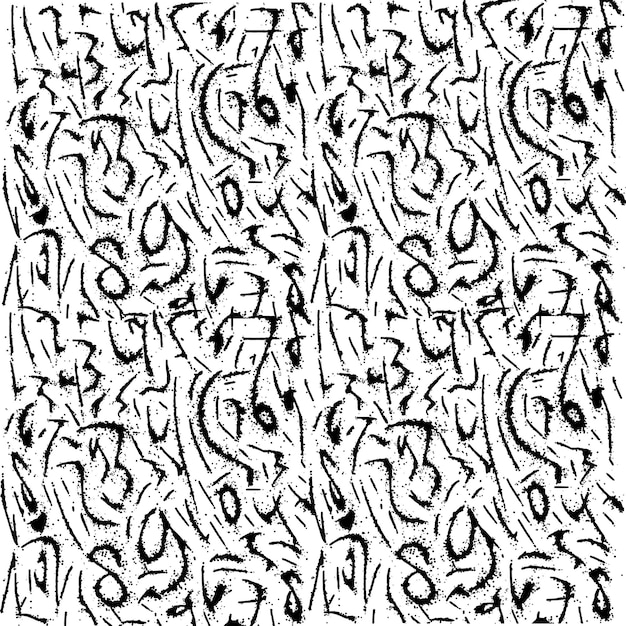 Vector black paint brush strokes vector seamless pattern. hand drawn curved and wavy lines with grunge circles. brush scribbles decorative texture. messy doodles, curvy lines illustration.