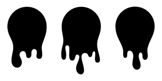Black paint drip circle labels floating Ink oil stains vector set