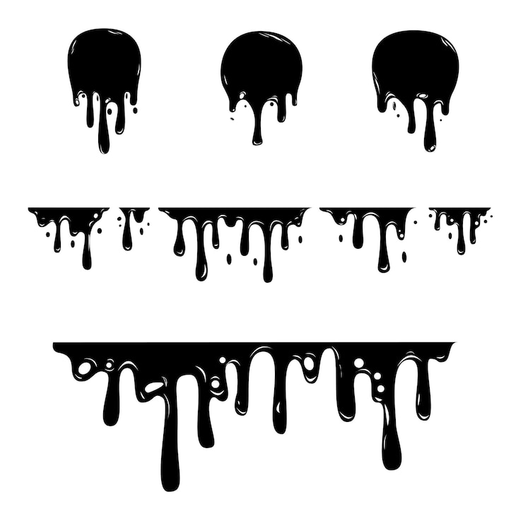 Vector black paint oil dripping graphic elements current inks paint down liquid