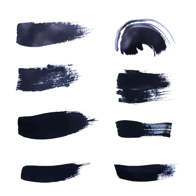 Vector black paint stroke handmade brush set