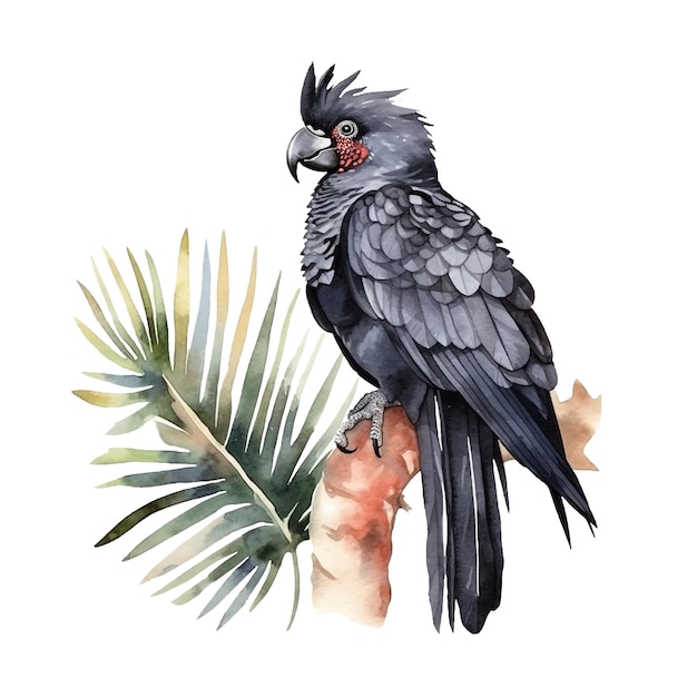 Black Palm Cockatoo watercolor paint