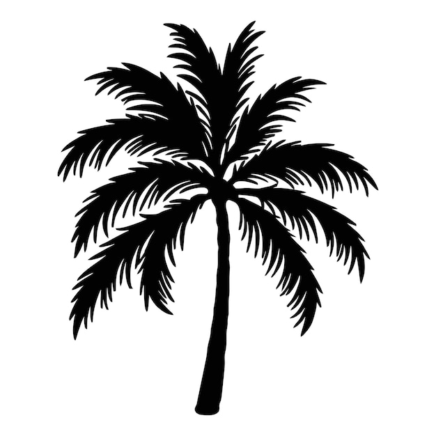 Black palm tree silhouette Coconut tree vector illustration on a white background