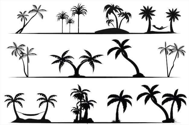 Black palm trees set, Palm silhouettes collection
