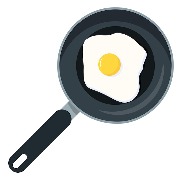 Vector black pan with fried egg