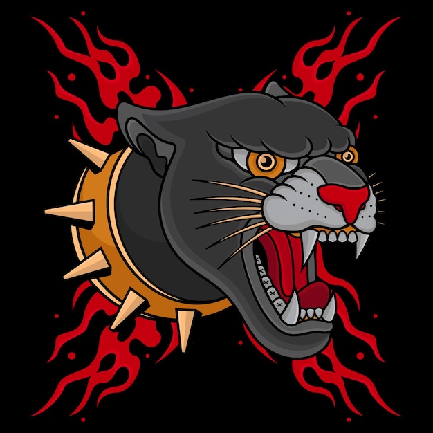 Vector black panther fire tattoo