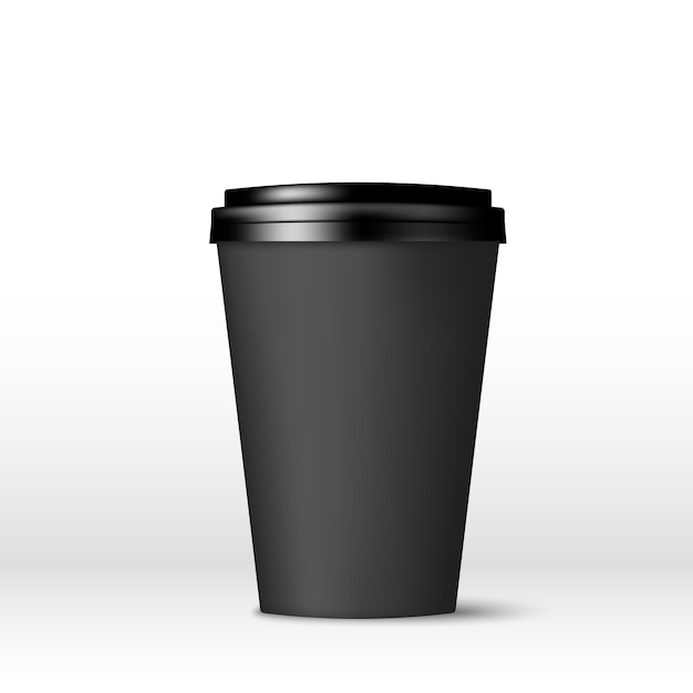 Vector black paper coffee cup with lid.