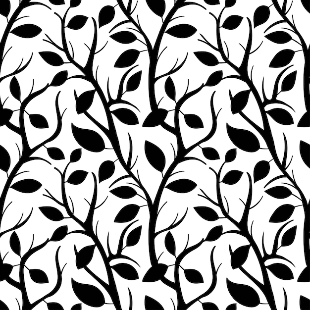 Black Pattern silhouette of leaves and branches on the white background