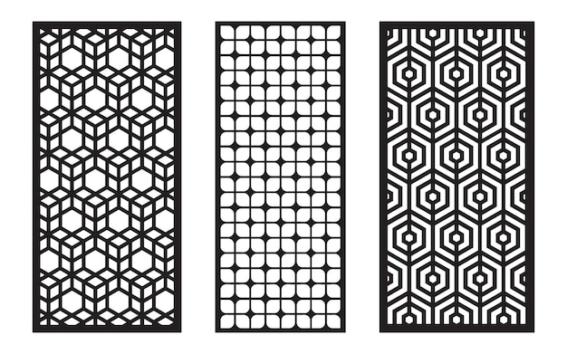 Vector black patterns with white background islamic and geometric motifs for cnc and laser cutting