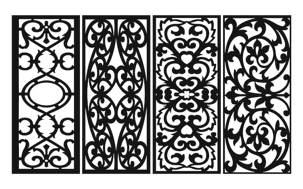 Black patterns with white background, Islamic vectors with floral panels for CNC laser cutting