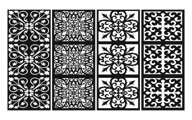 Черные узоры на белом фоне, исламские векторы с цветочными панелями для лазерной резки с ЧПУ