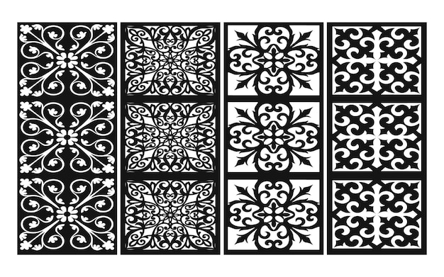 Black patterns with white background, Islamic vectors with floral panels for CNC laser cutting