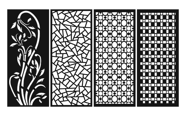 Vector black patterns with white background, islamic vectors with floral panels for cnc laser cutting