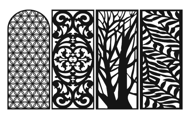 Black patterns with white background, Islamic vectors with floral panels for CNC laser cutting