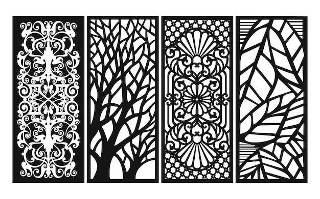 Black patterns with white background, Islamic vectors with floral panels for CNC laser cutting