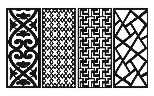 白い背景を持つ黒いパターン、CNC レーザー切断用の花のパネルを持つイスラムのベクトル