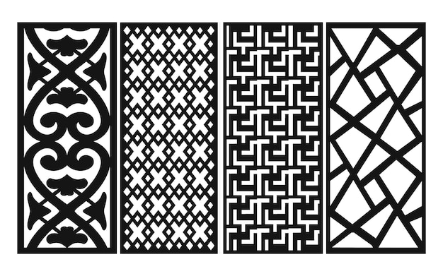 Black patterns with white background, Islamic vectors with floral panels for CNC laser cutting