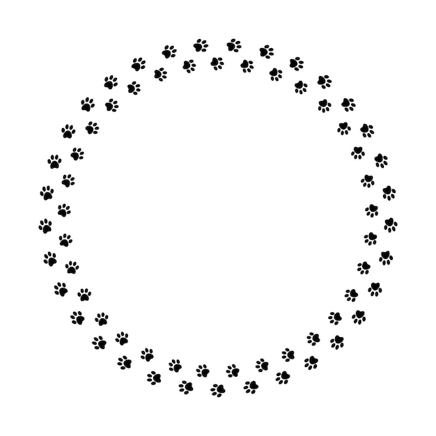 개 동물 발자국 벡터 일러스트와 함께 검은 발 원 프레임