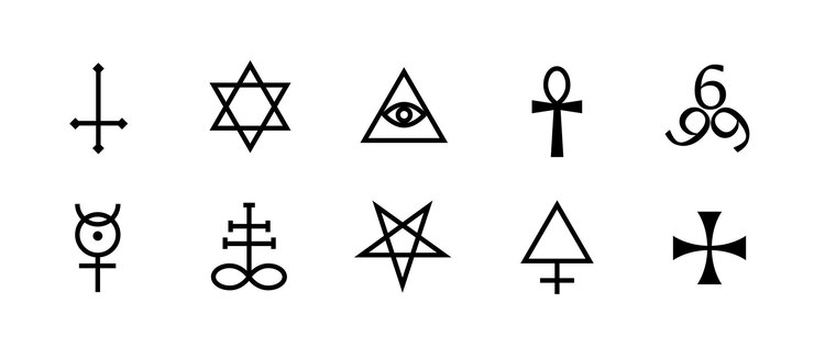 Vector black pentagram icon for mystic and occult themes