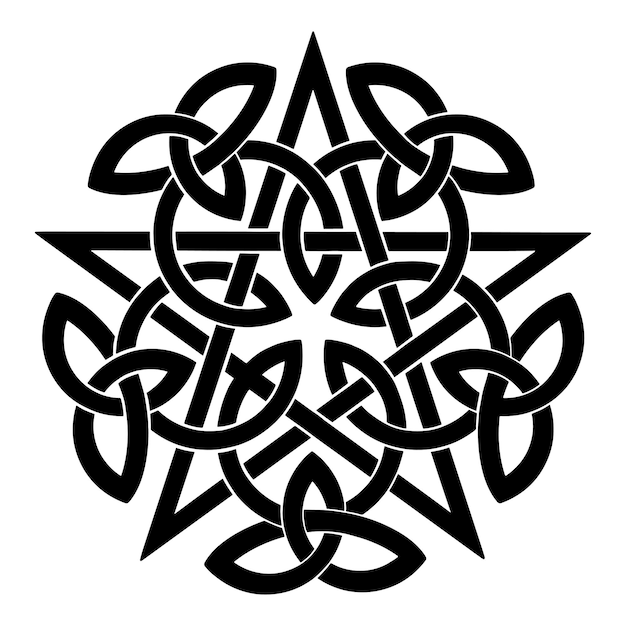 Black pentagram with celtic knots. Vector illustration