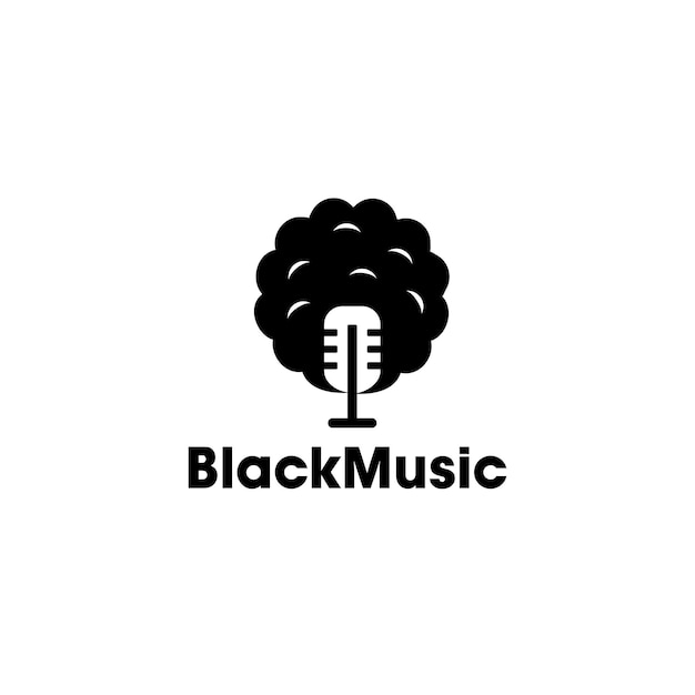 Чернокожие люди головы с афро-волосами вектор логотипа подкаста с микрофоном в стиле негативного пространства
