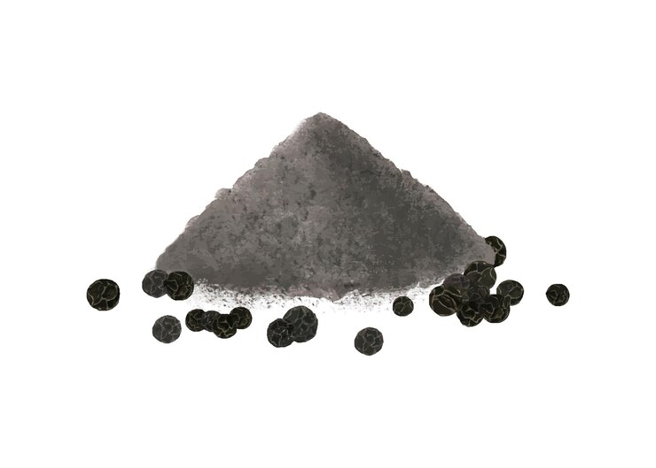 Vector black pepper peas and powder aromatic ground pepper as seasoning for dishes pile of spices peppercorn heap watercolor illustration ingredient for decor cooking recipe dried spice for food
