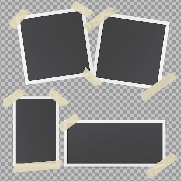 Black photo frames glued with transparent adhesive tape