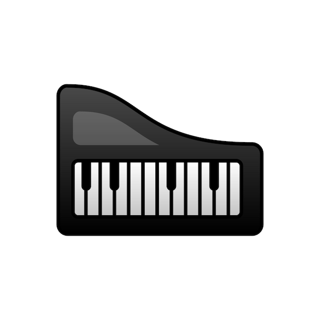 A black piano with a white background