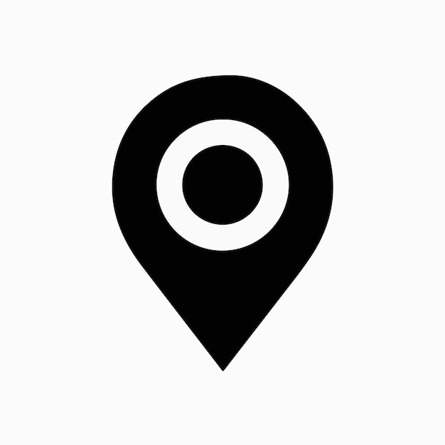 Black pin location icon on white background