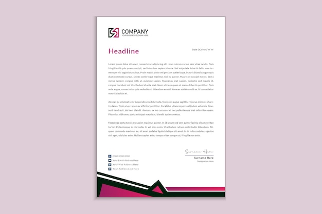 Black and pink abstract letterhead design