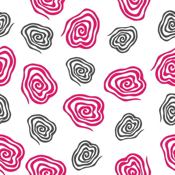 Vector black and pink spirals seamless pattern