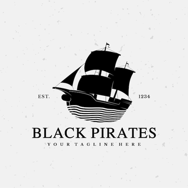 Vector black pirates ship vector logo premium