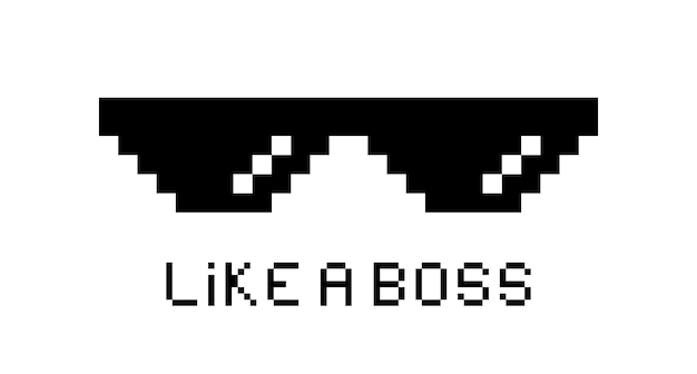 Occhiali pixel neri come un boss meme mafia gangster logo funky illustrazione vettoriale disegno grafico