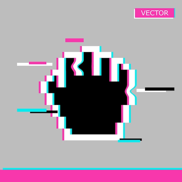 Vector black pixel glitch mouse hand and arrow cursor icon sign set flat style design vector illustration