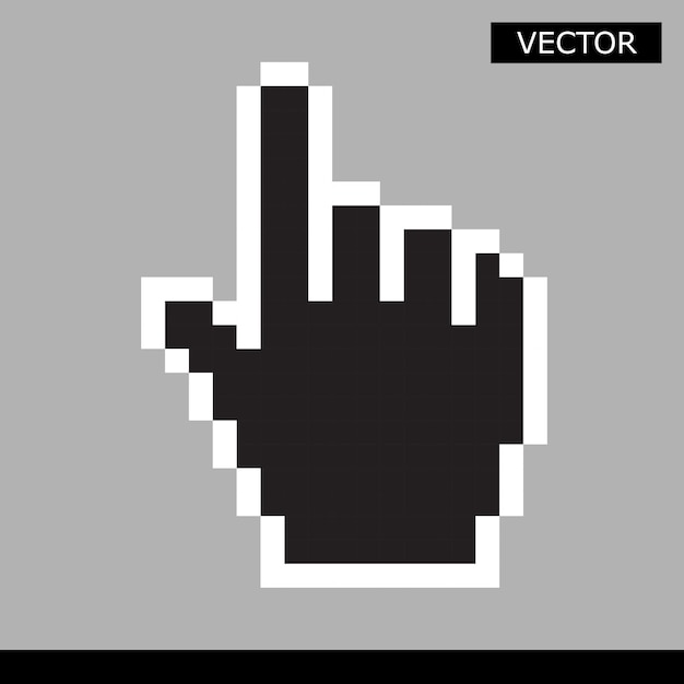 Black pixel mouse hand cursor icon vector illustration