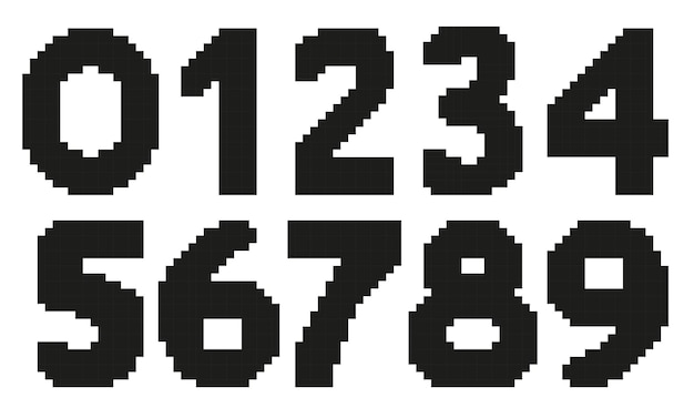 black pixel numbers set a set of pixel vector elements 8bit style illustration