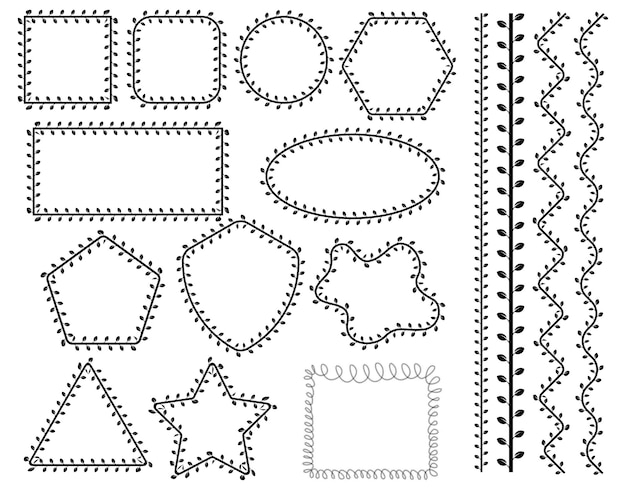 Вектор Набор векторов границы рамки природы черного растения