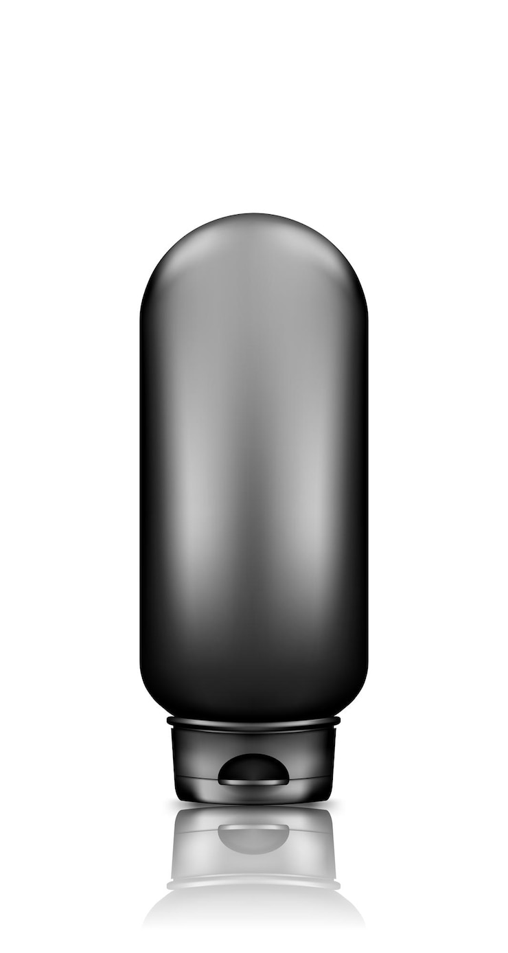 Vector black plastic cosmetic bottle mockup isolated from background