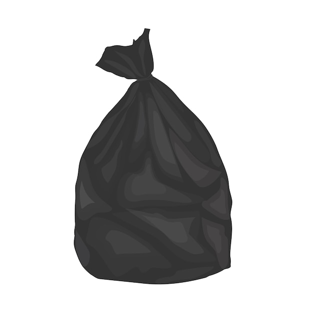 Vector black plastic garbage bag isolated on white backgroundvector illustration in cartoon style