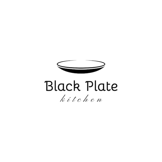 Disegno del logo minimo della piastra nera per l'illustrazione del disegno vettoriale del logo del ristorante cafe