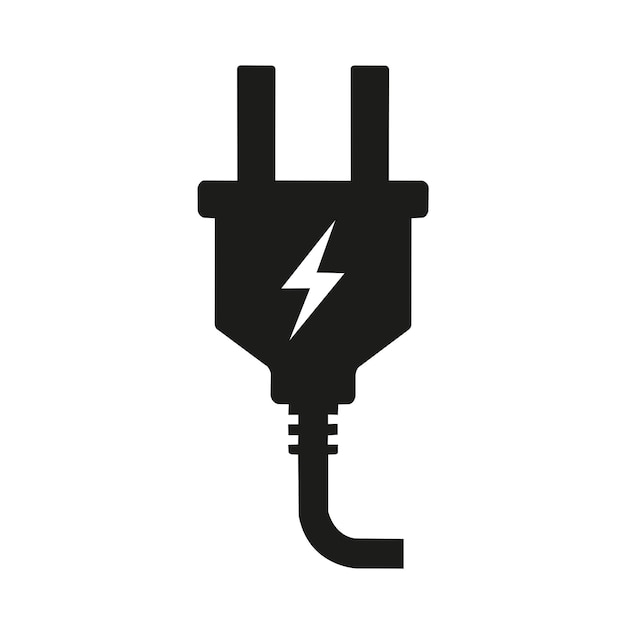 A black plug with two conectors and a lightning sign on a white background