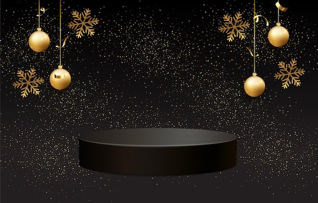 Черный подиум для рождественской экспозиции на черном фоне Реалистичный черный пьедестал на Рождество
