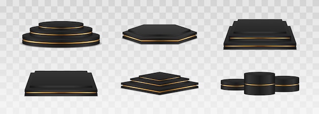 Vector black podium realistic pedestal for winners