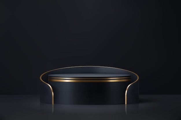 Black podium stage with golden rings 3d platform