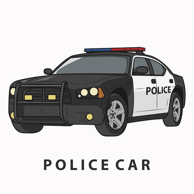 Vector black police car city patrol transport on the white background