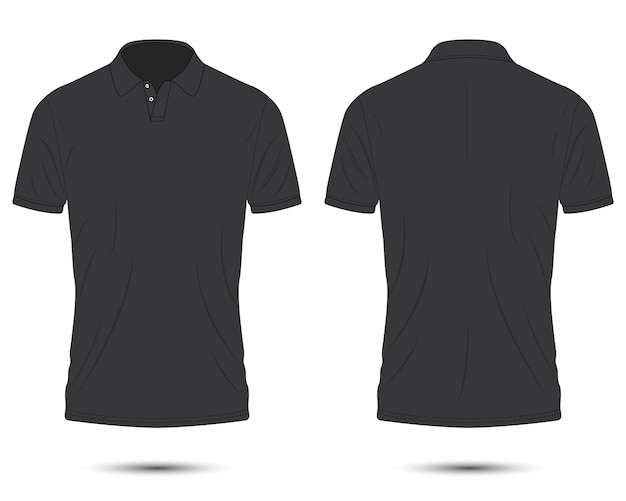 黒のポロシャツのモックアップの前面と背面図